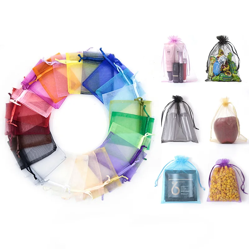 100Pcs/Lot  Organza Bags for Jewelry Beads Bracelet Jewelry Findings Packaging Mesh Bags Gift Storage Wedding Drawstring Pouches 50pcs lot 13x18cm mix color drawstring organza bags jewelry packaging bags candy wedding bags wholesale gifts pearl mesh pouches