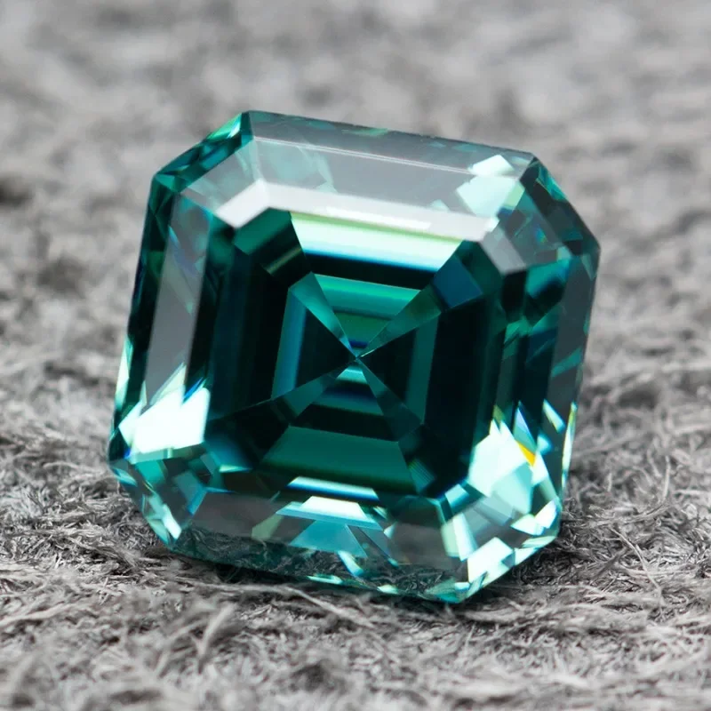 

Moissanite Stone Emerald Green Primary Color Asscher Cut Lab Grown Diamond for DIY Jewelry Making Materials with GRA Certificate