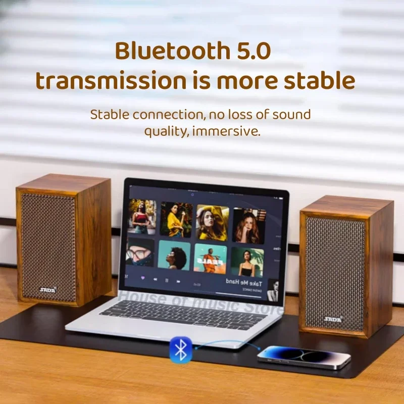SADA V-123 레트로 우드 스피커, 블루투스 및 3.5mm 유선 사운드박스, 2.0 스테레오, 베이스 포트, 데스크탑 노트북 게임용 독립 제어 기능