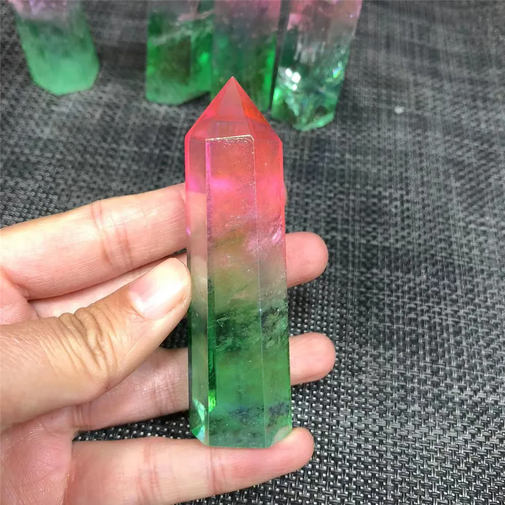 Green And Pink Crystal Stone Natural Aura Clear Quartz Pink And