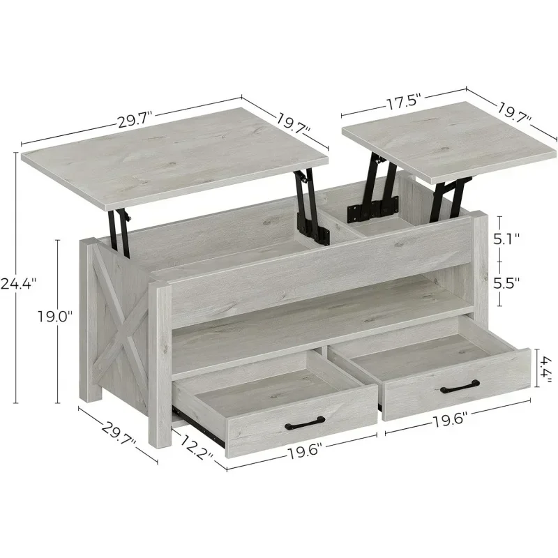 47.2" Lift Top Coffee Table with 2 Storage Drawers and Hidden Compartment Seventable Coffee Table ,Retro Center Table 3