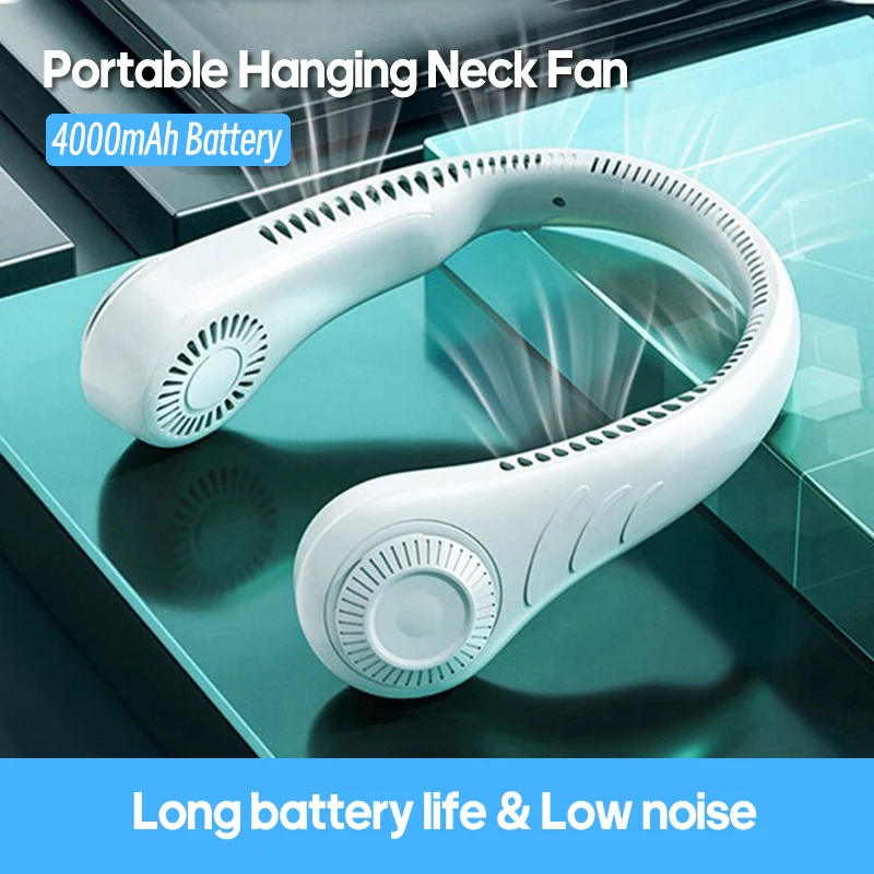 

4000mAh Portable Mini Hanging Neck Fan Power ventilador Bladeless Neckband Fan Air Cooler USB Rechargeable Electric Fans