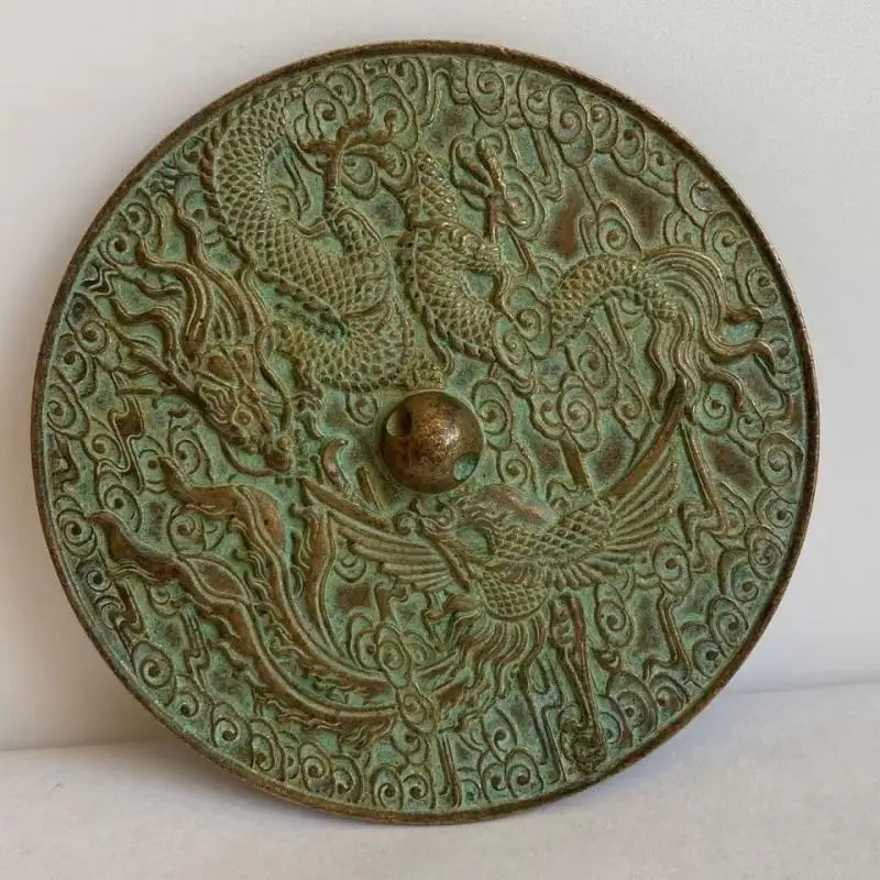 5" Collect Old Chinese Bronze Dynasty Dragon Phoenix Round Copper Mirror Decor Room Decor Home Accessories 2