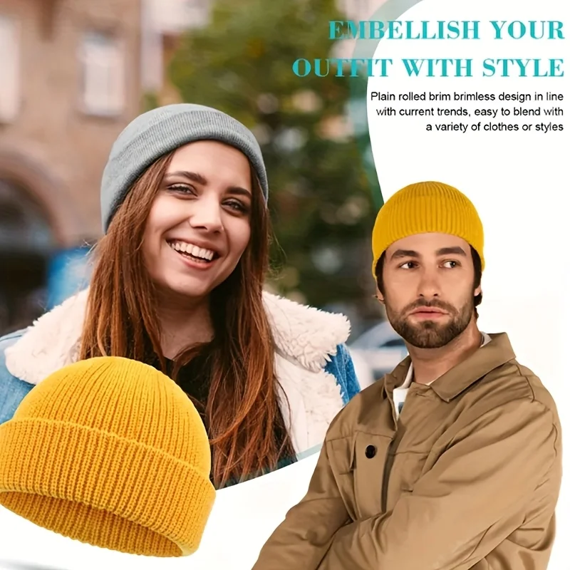 Winter Warm Beanies Knitted Thermal Windproof Knitted Running Skull Hat Unisex Ear Protection Roll-up Cuffed Hip Hop Cap