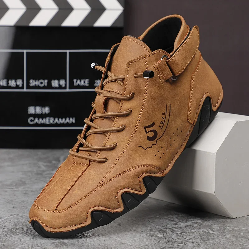 Ankle Leather Boots Men Fashion High Top Casual Shoes Handmade Botines Hombre Botte Homme Plus Big Size 48 49 50