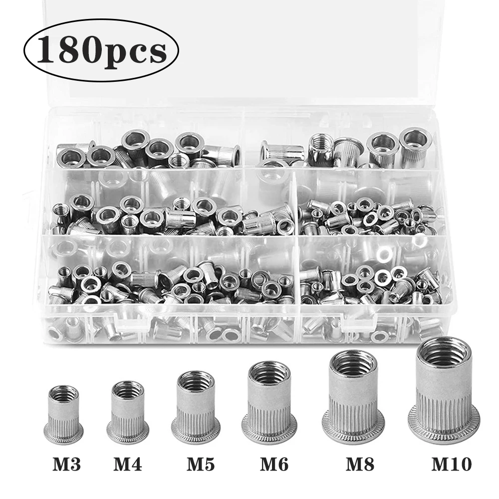 180pcsM3M4M5M6M8M10304StainlessSteelRivetNutFlatHead