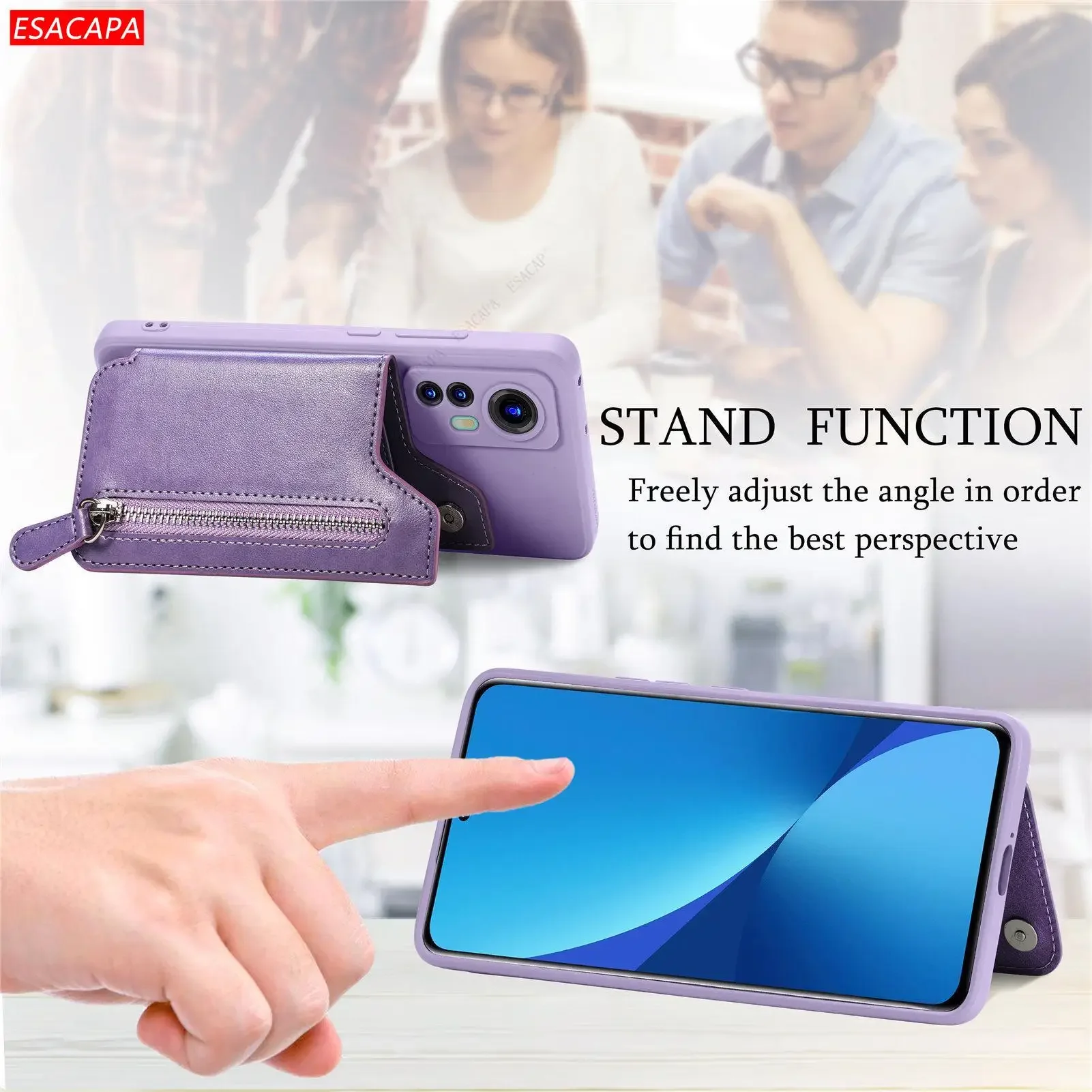 Zipper Wallet Leather Phone Case with Card Holder and Purse Compartment