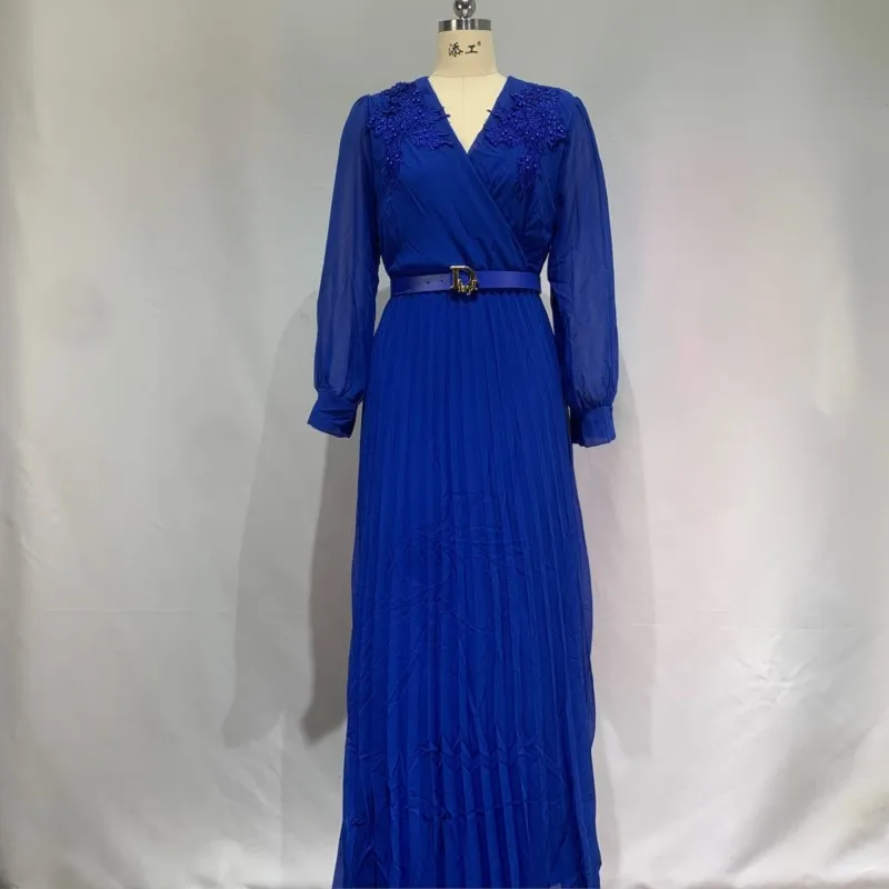 African Dresses For Women Muslim Loose Robe Maxi Dress 2023 Autumn Solid Long Sleeves Slim V Neck Party Casual Clothing Vestidos