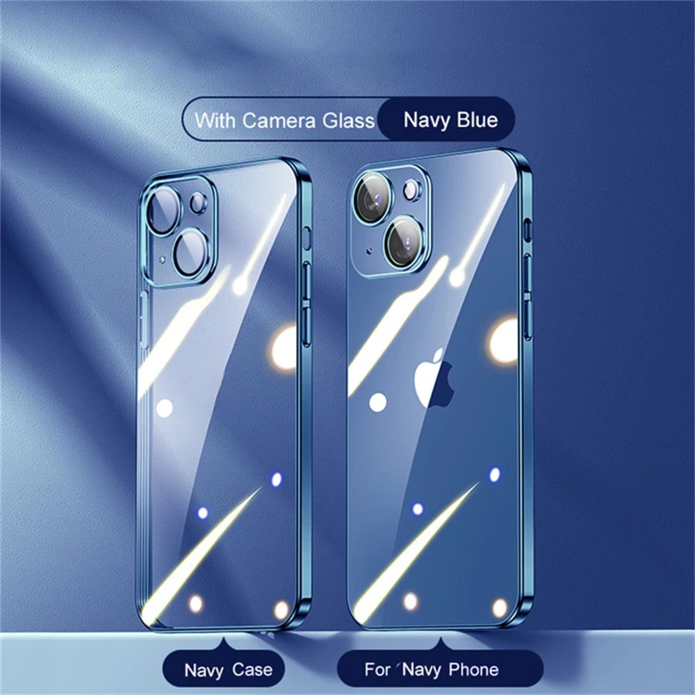 thumbnail image 1 of Funda transparente con revestimiento de borde cuadrado para iPhone 16, 15, 14 Plus, 13 Mini, 12, 11 Pro Max, X, XR, XS, funda protectora de silicona suave, 1 of 5