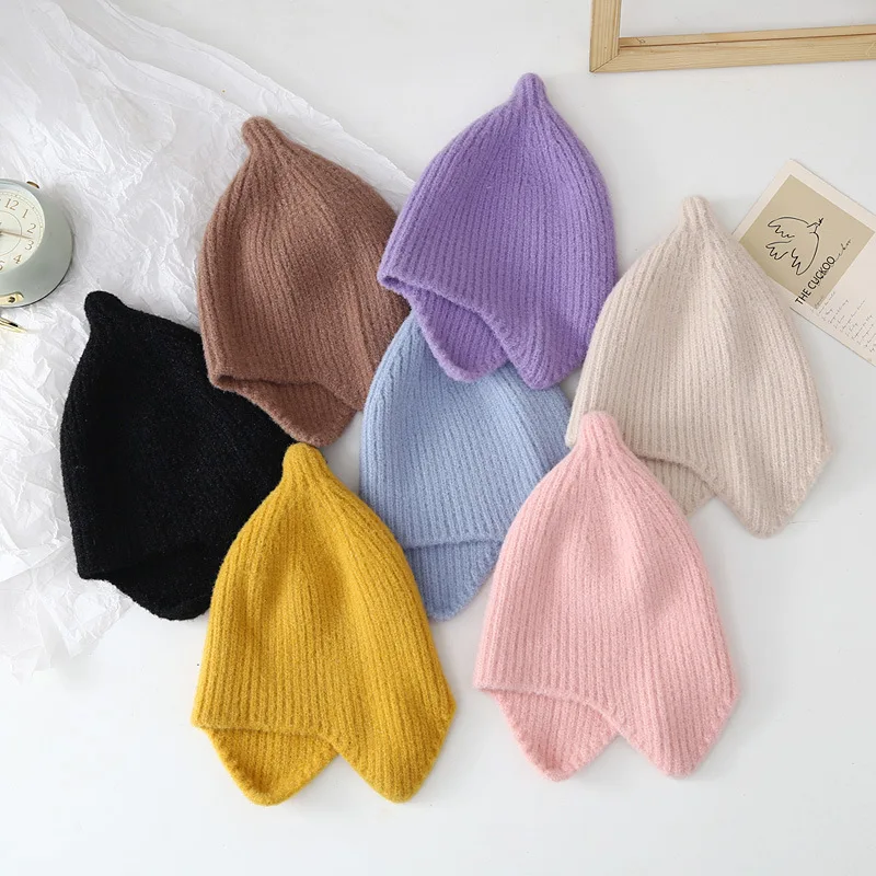 Autumn Winter Knitsuit Boy Girl Children Candy Color Solid Casual Knitted Hat Baby Warm Soft Cotton Cap Kid Fashion Kniting Caps