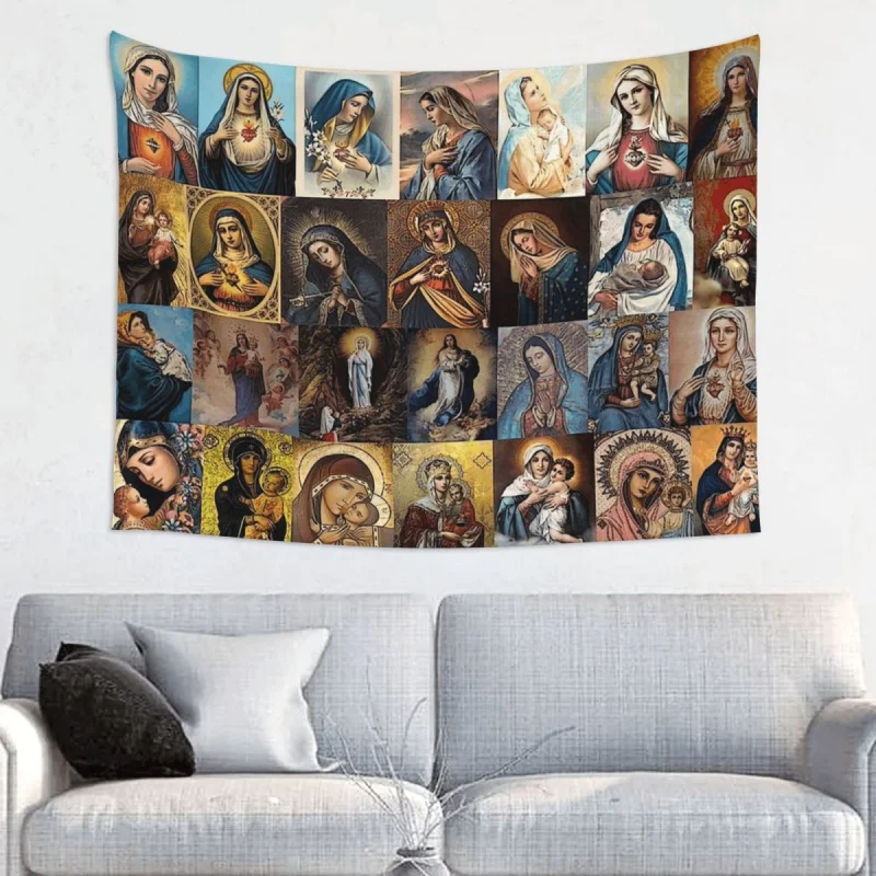

Virgin Mary Jesus Tapestry Wall Hanging Hippie Tapestries Christian Saviour Bohemian Blanket Decor for Living Room Bedroom Tapiz