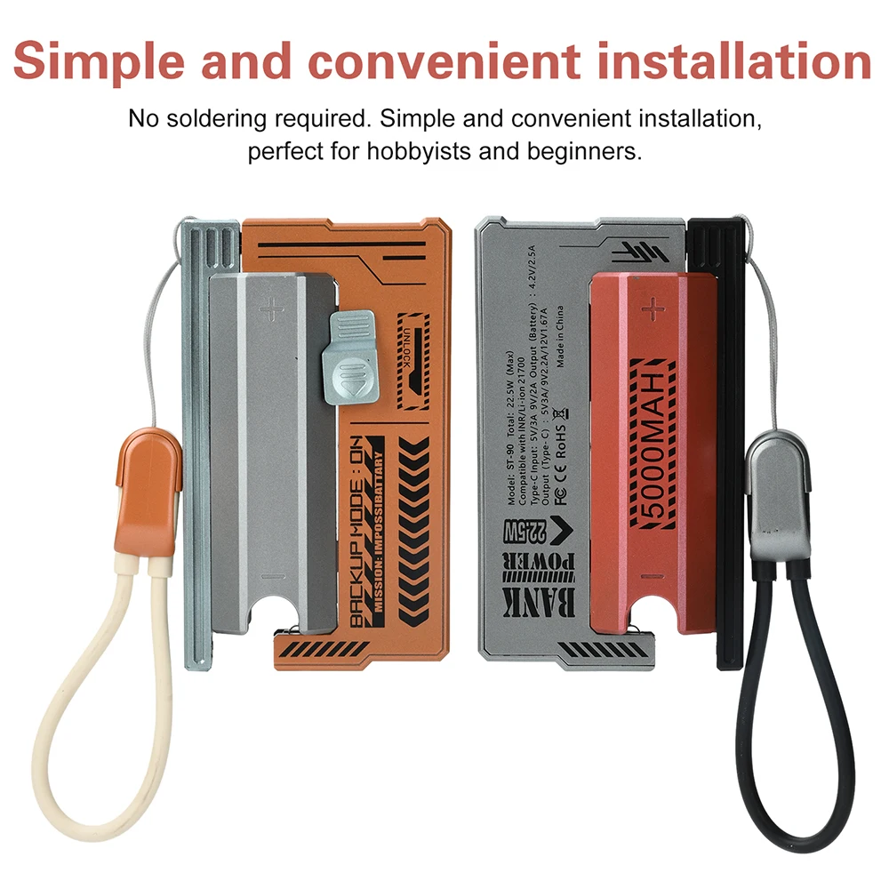 솔더리스 21700 파워 뱅크 케이스 PD 20W 고속 충전 DIY 배터리 박스 분리형 타입-C 케이블 휴대용 모바일 파워 쉘