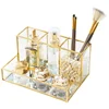 Luxury Makeup Brush Blush Brush Storage Bucket Glass Metal Ornaments Home Decoration Desktop Table Makeup Storage Tube Organizer 5