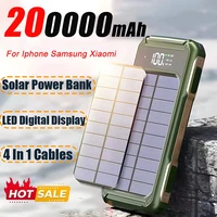 100000mAh Large Capacity Solar Power Bank 4 in 1 Built in Cable Intelligent Digital Display Laser Light for Samsung Apple Xiaomi 1