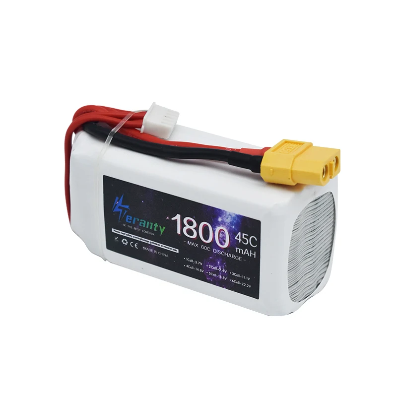 Batterie LiPo 14.8V 1500-1800mAh pour Drone RC avec Connecteurs XT30/60/Deans