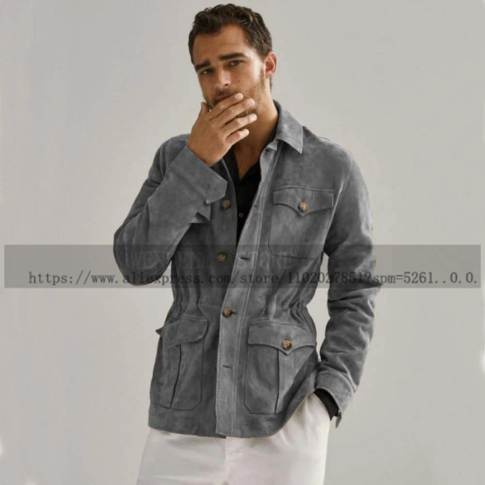 Racing Jackets for Men Slim Fit Suede Single-breasted Winter Men's Jackets Y2k Parkas Male Coat