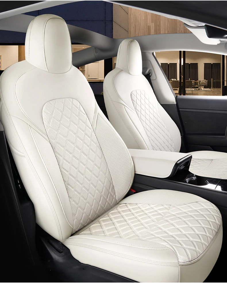 For Tesla Model 3 Y Custom Fit Car Seat Cover Accessories For Tesla 360 Degree Full Covered Perforated Artificial Leather