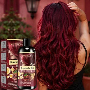 Shampoo colorante per capelli bordeaux 4 in 1 con infusione botanica, colore a lunga durata, copre i capelli grigi, comodo per la colorazione domestica dei capelli