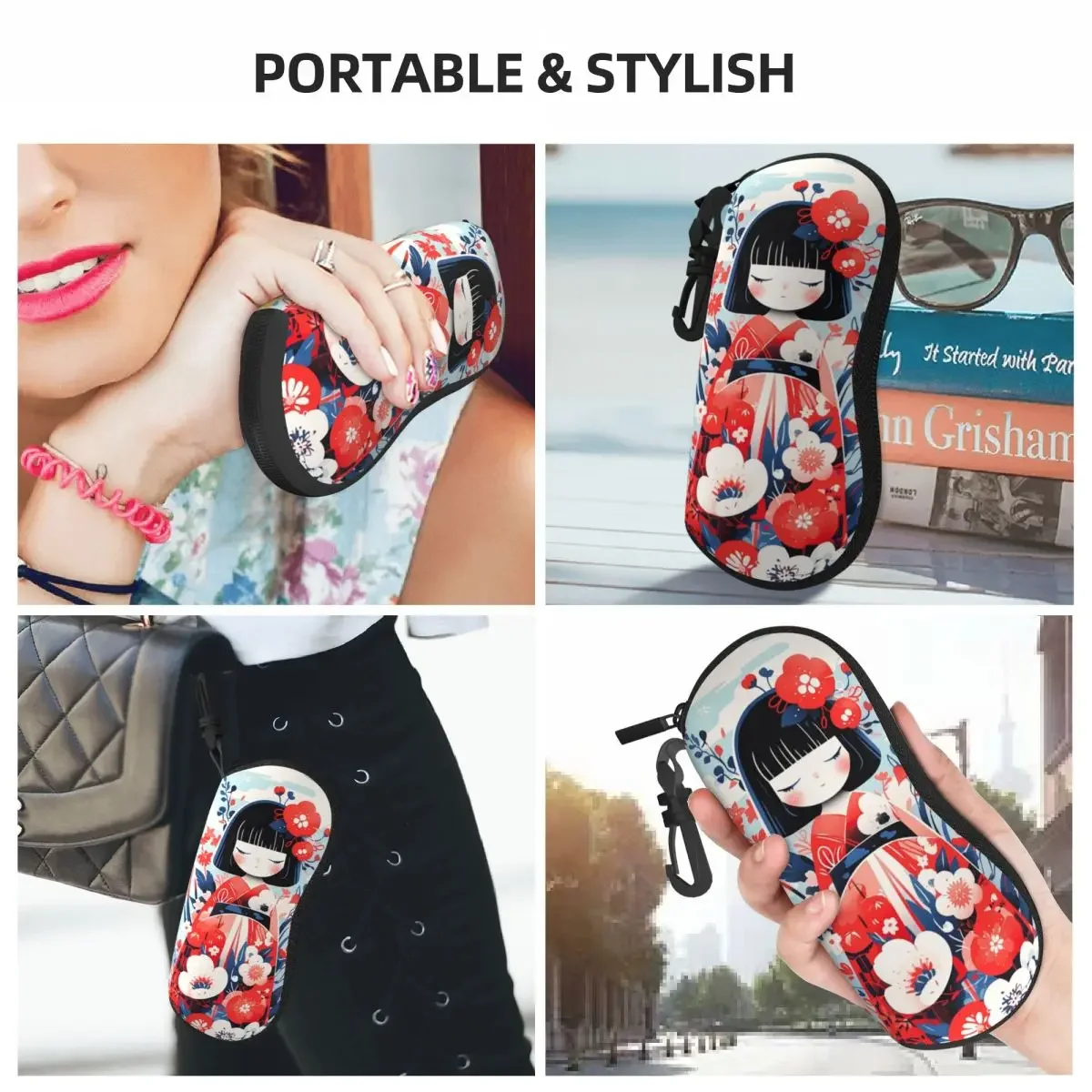 Sakura Japanese Girl Kokeshi Doll Glasses Case Fashion Shell Eyeglasses Case Sunglasses Box