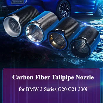 1PCS Direct Plug Exhaust Tip for BMW 3 Series G20 G21 330i – M Performance Style Carbon Fiber Tailpipe Nozzle, Easy Installation 1