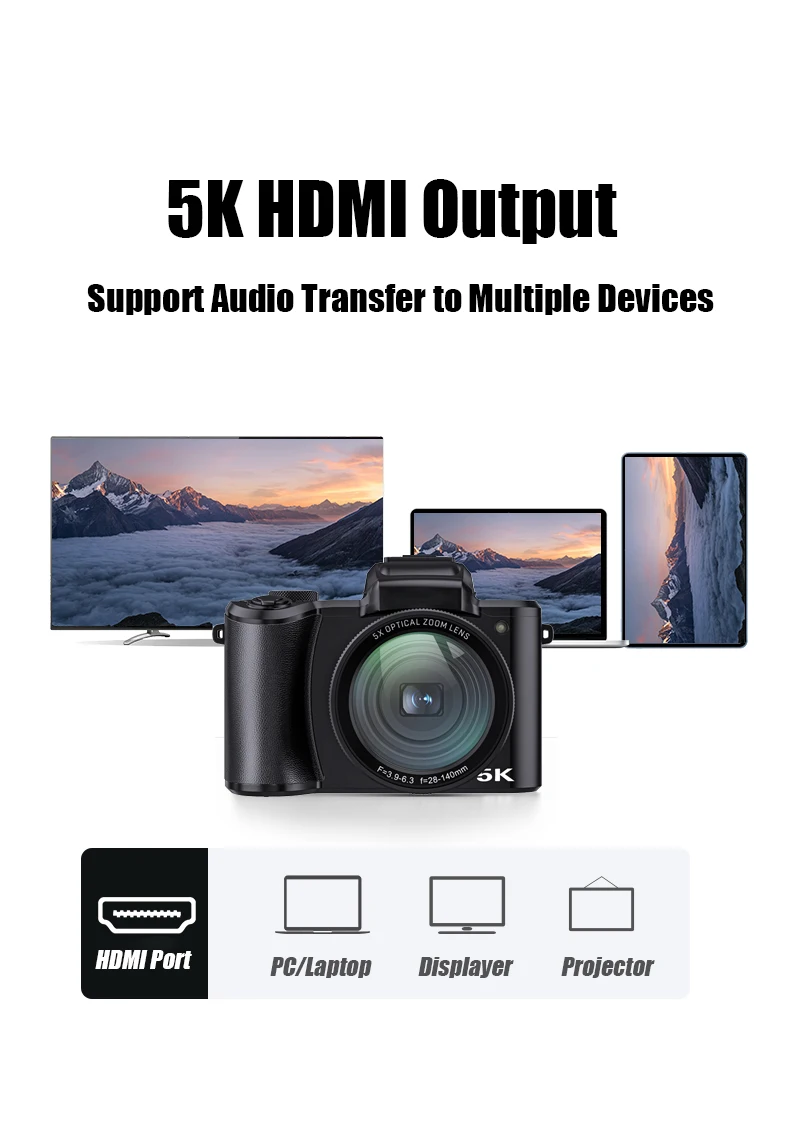 SONIDA 5K DSLR Optical Zoom HD Video Camera 3.2-inch IPS HD Touchscreen Display Digital Camera