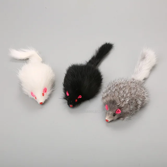 Cat Mice Toys False Mouse Cat Toy Long Tail Mice Soft Real Rabbit Fur Toy For Cats Plush Rat Playing Chew Toy Pet Supplies 2