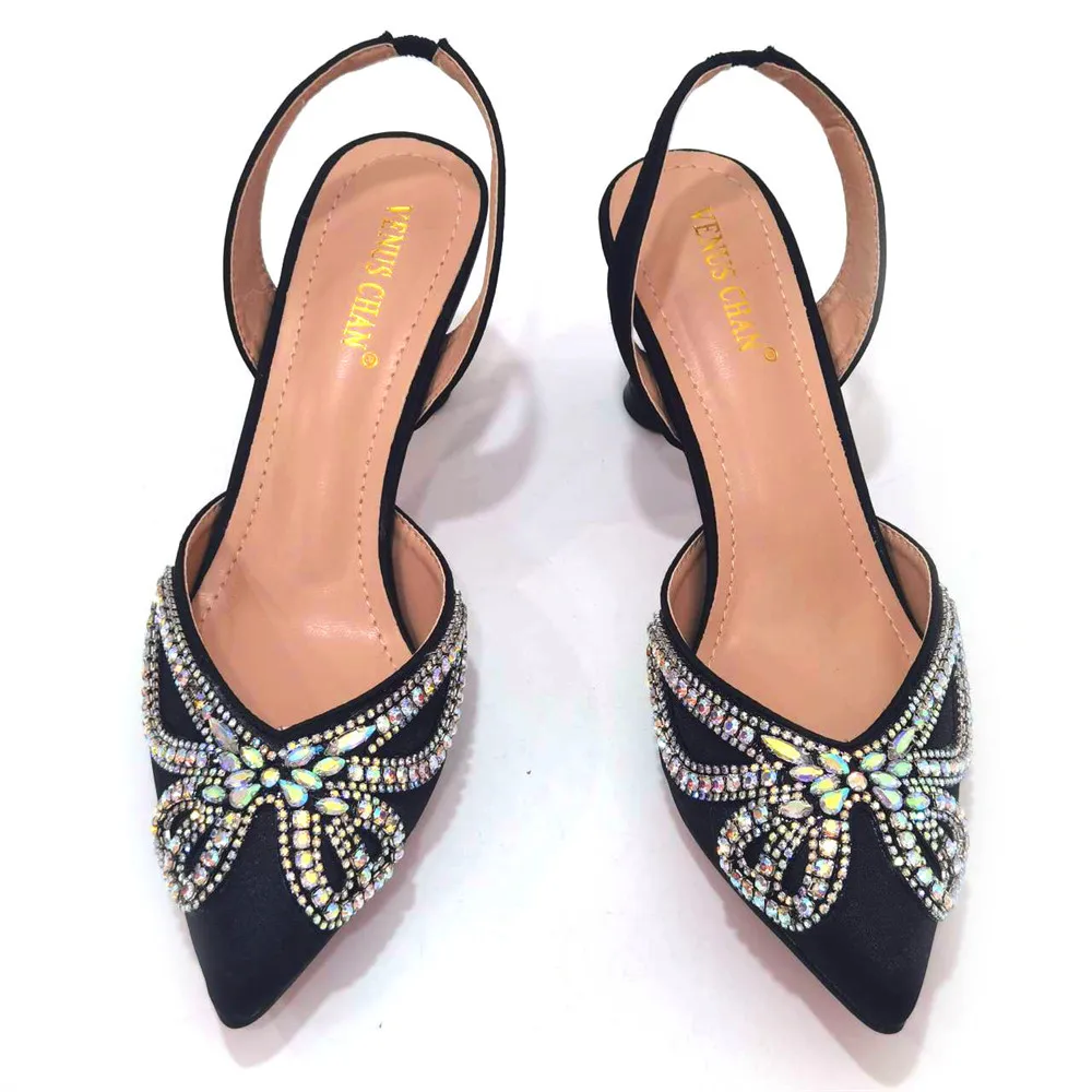 New Arrival Italian Design Black Color Woman Shoes And Bag Set African Mid Heels Shoes And Matching Bag For Wedding