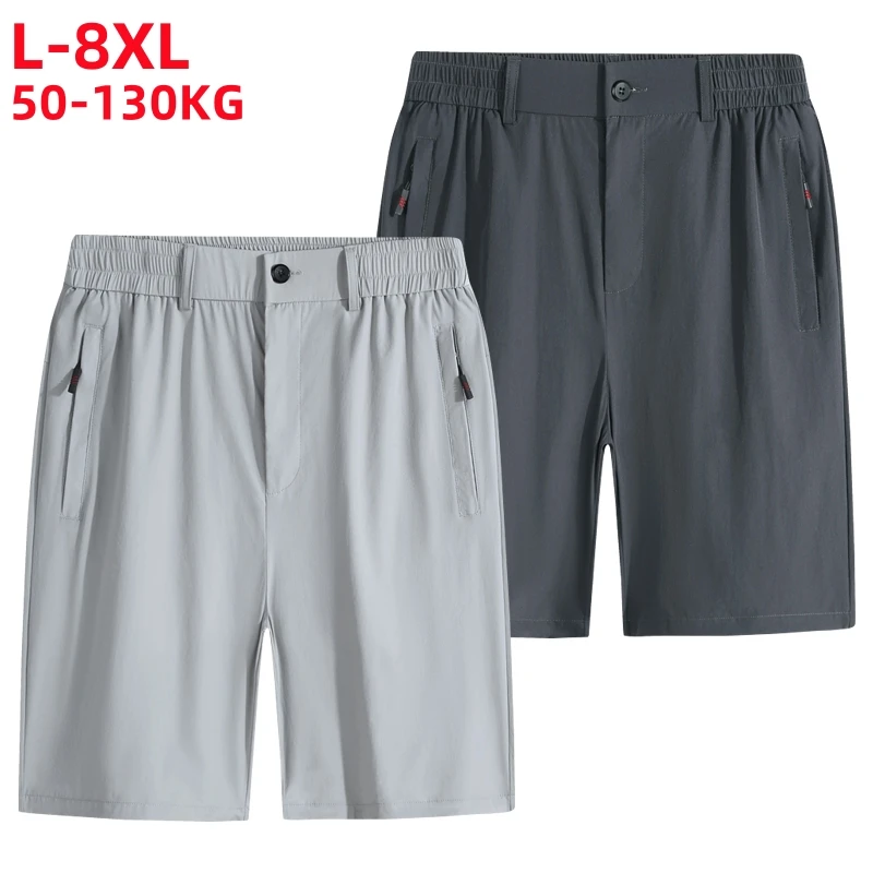 Pantalones cortos informales de seda de hielo para hombre, Bermudas masculinas de secado rápido, con cintura elástica, talla grande 8xl 7xl