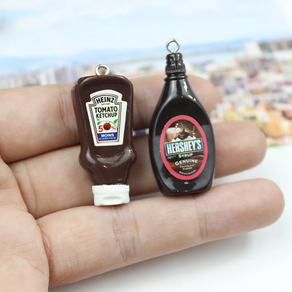 6PcsLotResin3DSYRUPCharmsFunnyFoodTomatoSauceBottlePendant