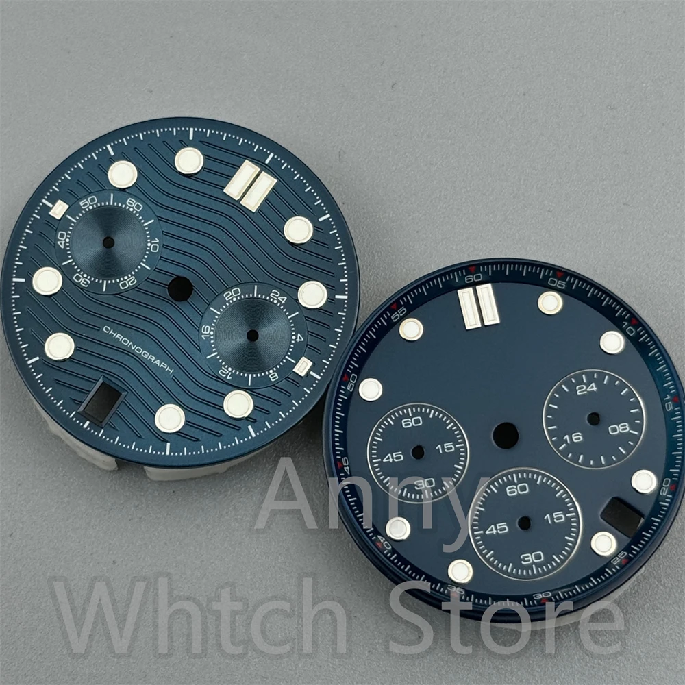 Green Luminous Chronograph Watch Dial with Date Windows, 31mm