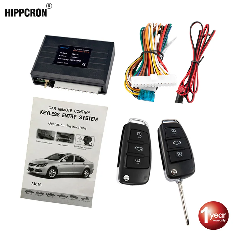 Hippcron Car Central Door Lock Auto Keyless Entry System Button Start Stop Keychain Central Kit Universal Car 12V