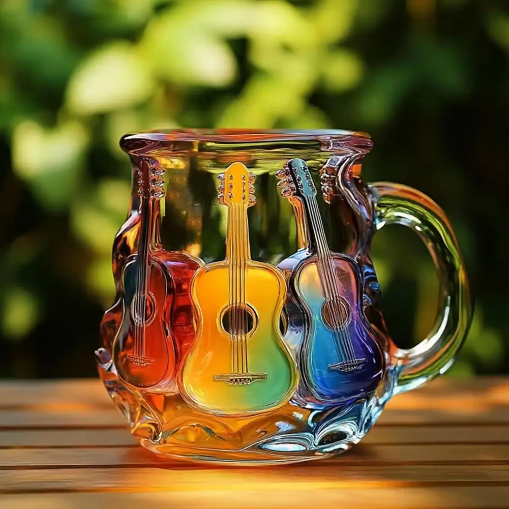 11oz Guitar Art Mug Musical Coffee Cup 3D Guitar Shaped Glass Mug Painted Collection Gifts Artistic Atmosphere For Music Lovers