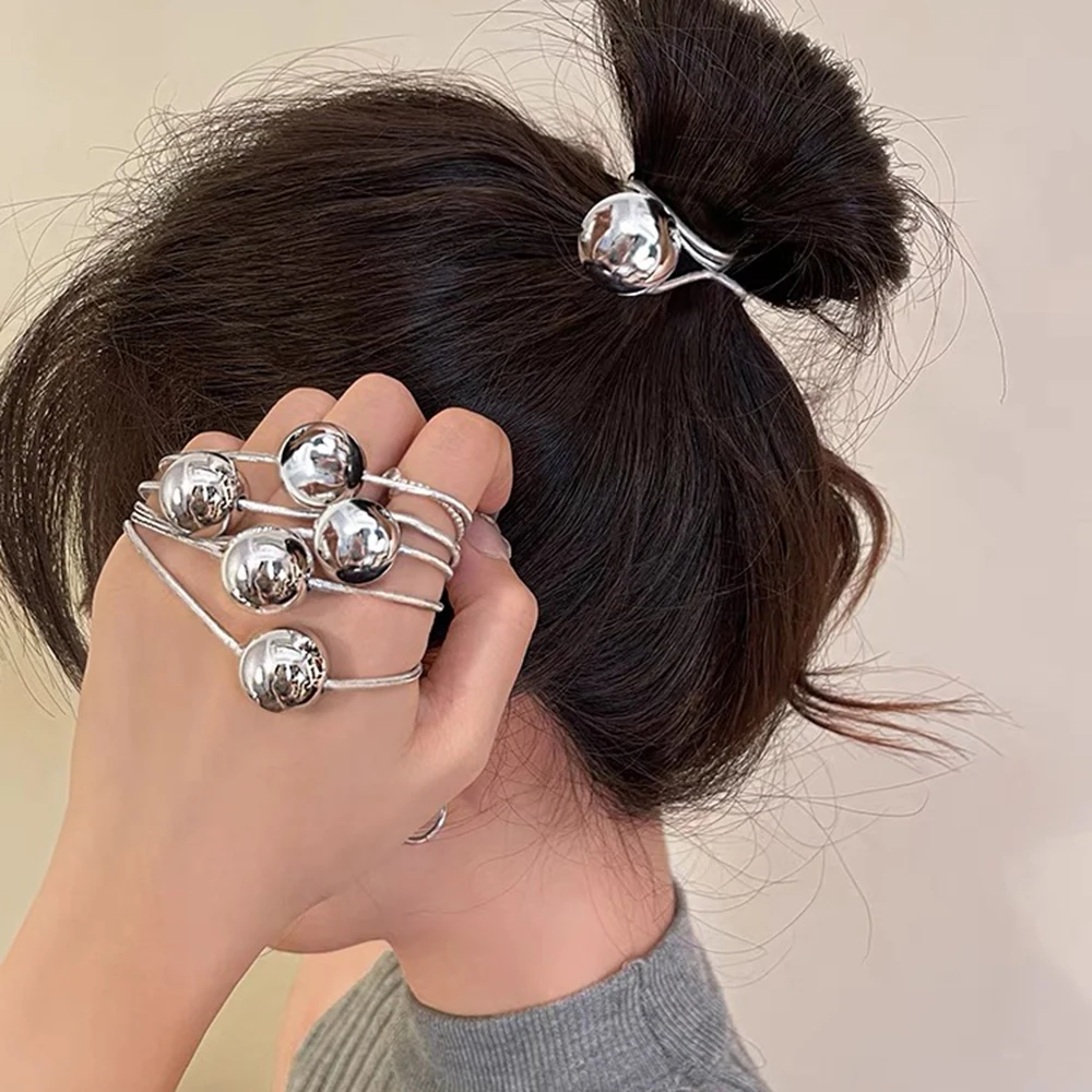 Simple Silver Ball Hair Ropes Rubber Bands For Women Fashion Korean Ponytail Rubber Band Hair Tie Gum Headwear Accessories