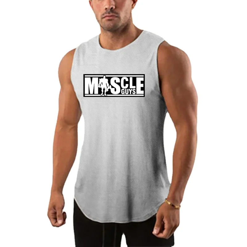

Summer Printed O-neck Loose Mesh Fashion Breathable Men's Bodybuilding Fitness Gym Sports Quick-drying Tank Top