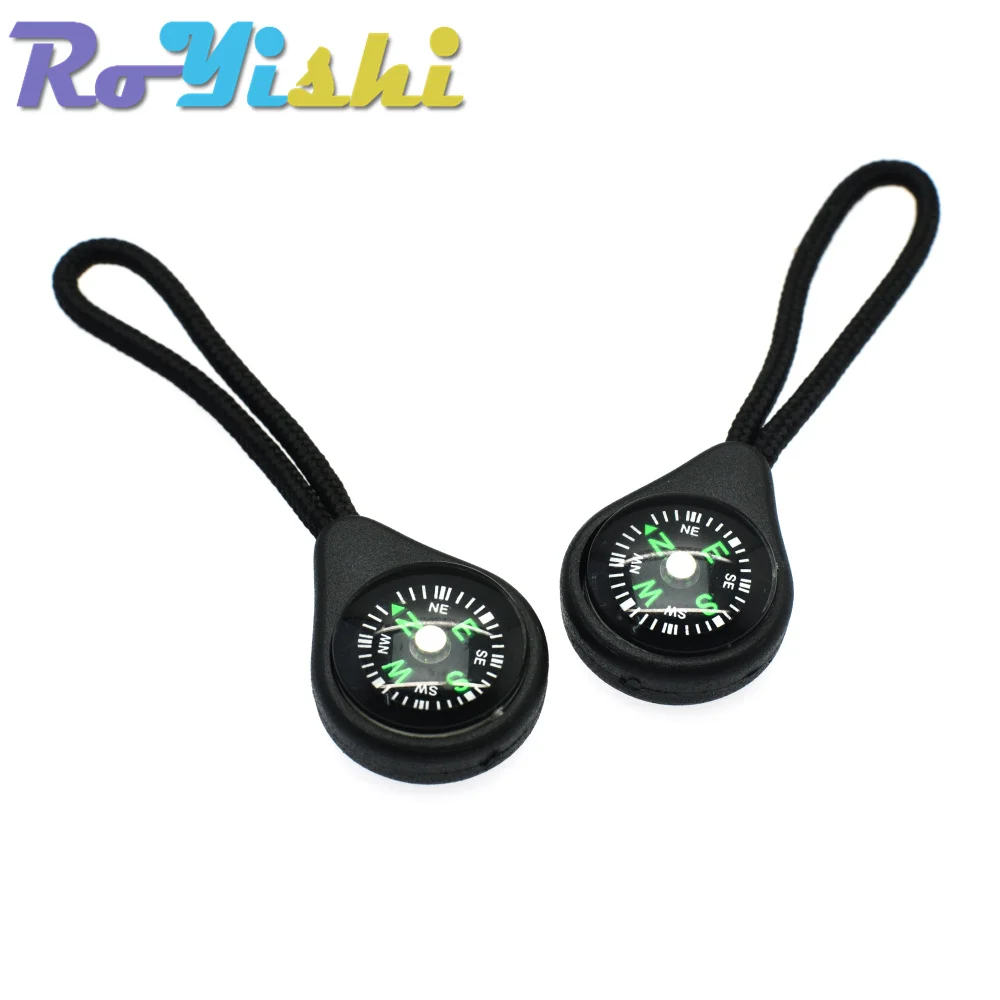 5 Pcs/Pack Compass Zipper Pull With Strap For Backpack Gym Suit Garment Accessories Black