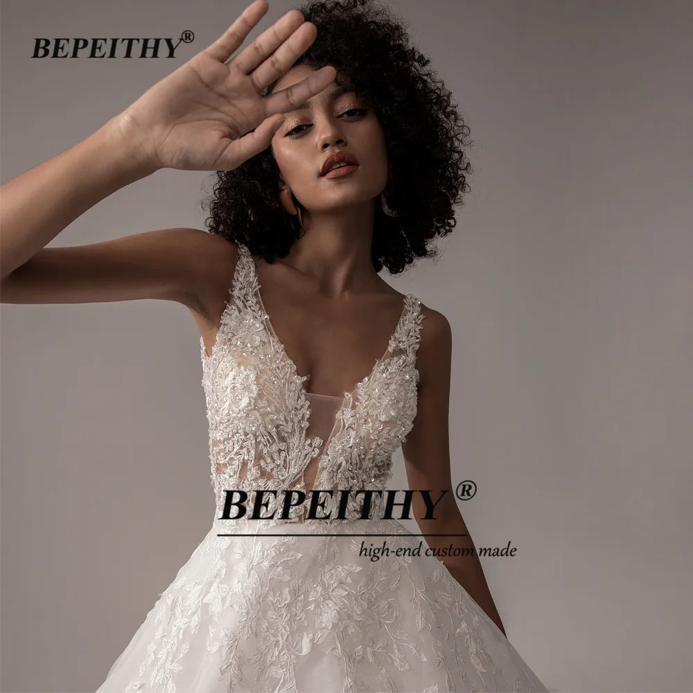BEPEITHY Customized Vestido De Noiva V Neck Sleeveless Wedding Dresses 2025 For Women A Line Ivory Lace Bride Boho Bridal Gown 4