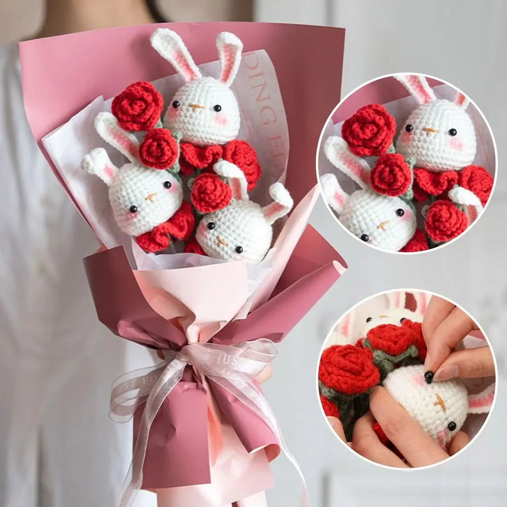 Crochet Knitting Animal Or Flower Bouquets Kit With Cotton Yarn Thread Instructions DIY Knit Tool Set DIY Craft Knit Tool Set