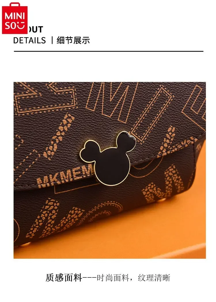 MINISO Disney Retro Luxury Brand Mickey Letter Sweet Small Square Bag Women's Fashion High Quality Multi functional Shoulder Bag