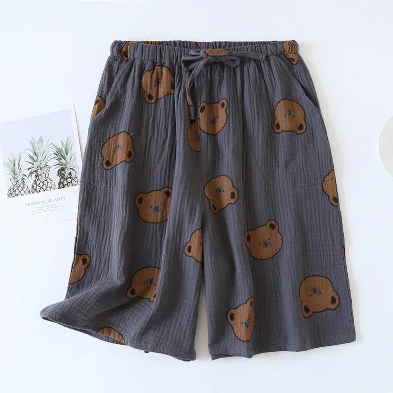 mens cotton pajama shorts Men Cotton Shorts Loose Cute Bear Print Pajamas Couple's Women Home Shorts Sleepwear Lounge Wear Fashion Summer Sleep Bottoms mens pjs Men's Sleep & Lounge