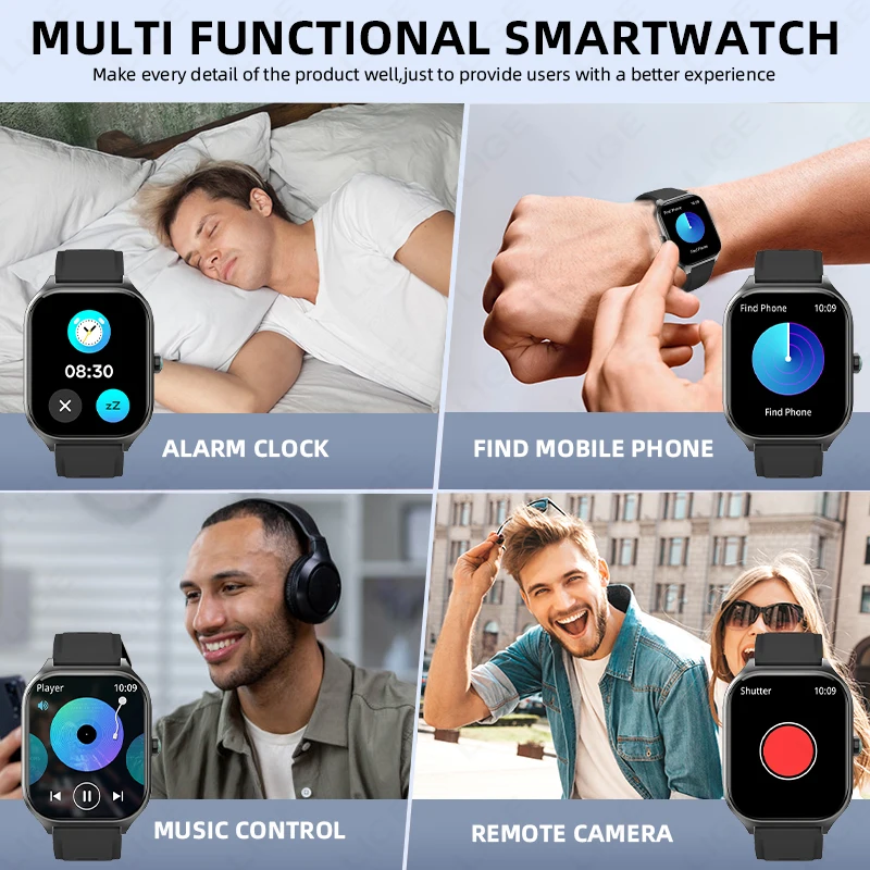 LIGE Voice Calling Smart Watch 2.01" HD Display Fitness Tracker Blood Oxygen Heart Rate Monitor Smartwatch For Android iOS Phone
