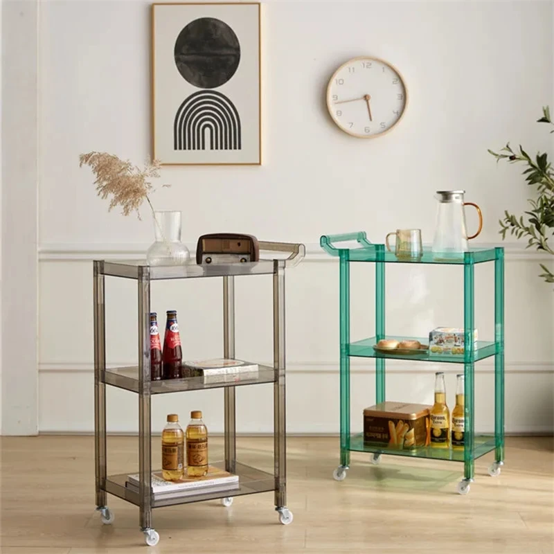 

Transparent Rolling Storage Cart Removable Snack Cart Multilayer Rack Rolling Cart Acrylic Trolley Light Luxury Kitchen Shelf