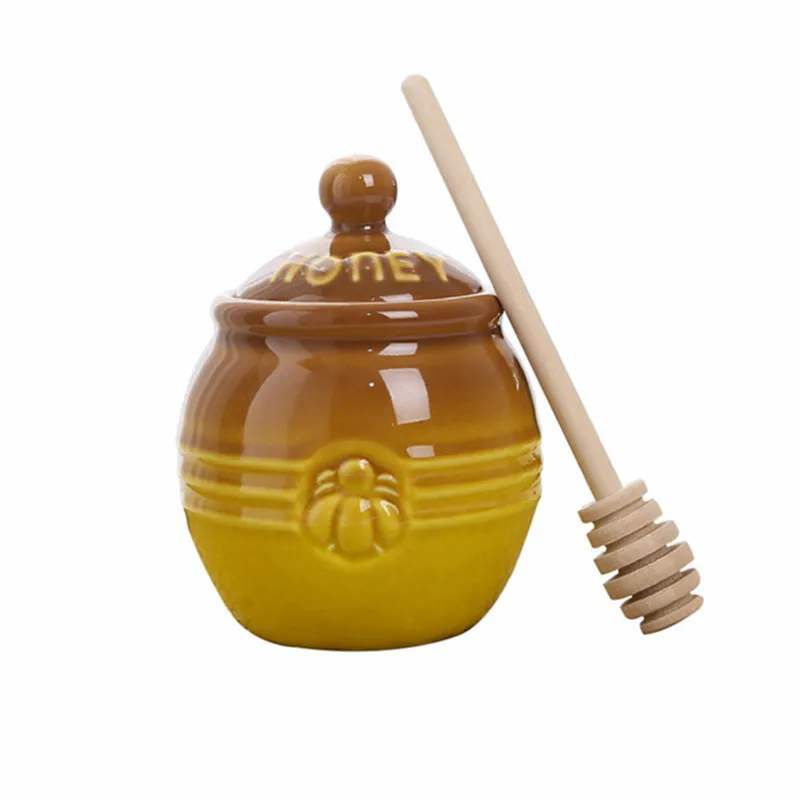 Glass Honey Jars Cute Ceramic Honey Jar With Lid and Dipper for Storage Honey Syrup Container 16 oz Pot Kitchen Accessories Dispenser