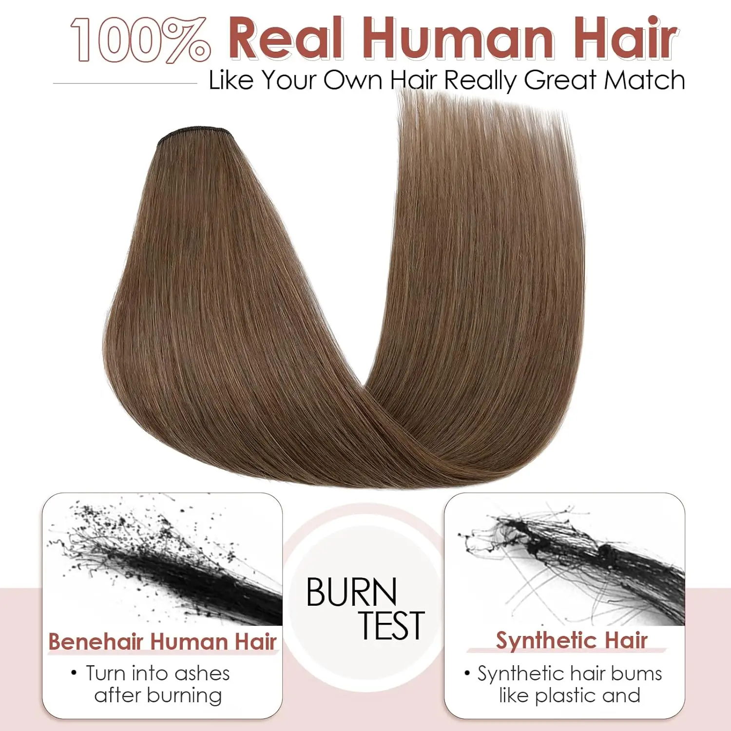 Clip in Hair Extensions One Piece 5 Clips 120g Soft Silky Straight Hair #6 Light Brown 3/4 Full Head Shaped Weft Thicker