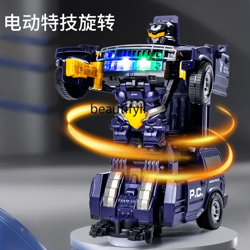 Electric deformation rotating universal police car boy car toy 1-2-3 year old baby toy