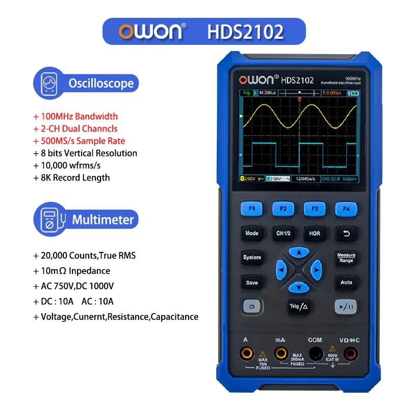 HDS242/HDS272/HDS2102/HDS2202 Multifunctional Handheld Digital Oscilloscope 100M