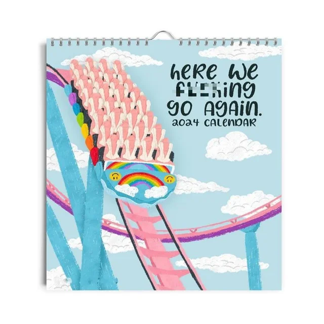 Here We Go 2024 Calendar Creative Color Illustrated Calendar Niche  Anniversary Calendar Blue Roller Coaster Countdown Calendar - AliExpress