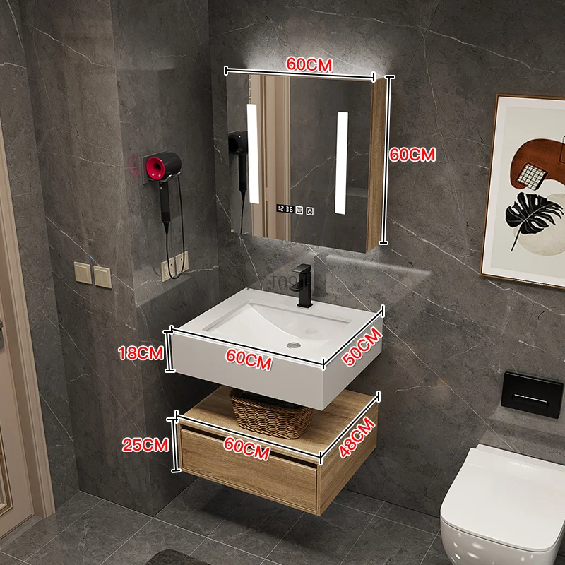 Solid Wood Bathroom Cabinets Minimalist Rock Panel Integrated Bathroom Cabinets Washbasin Toilet Furniture YX50BC