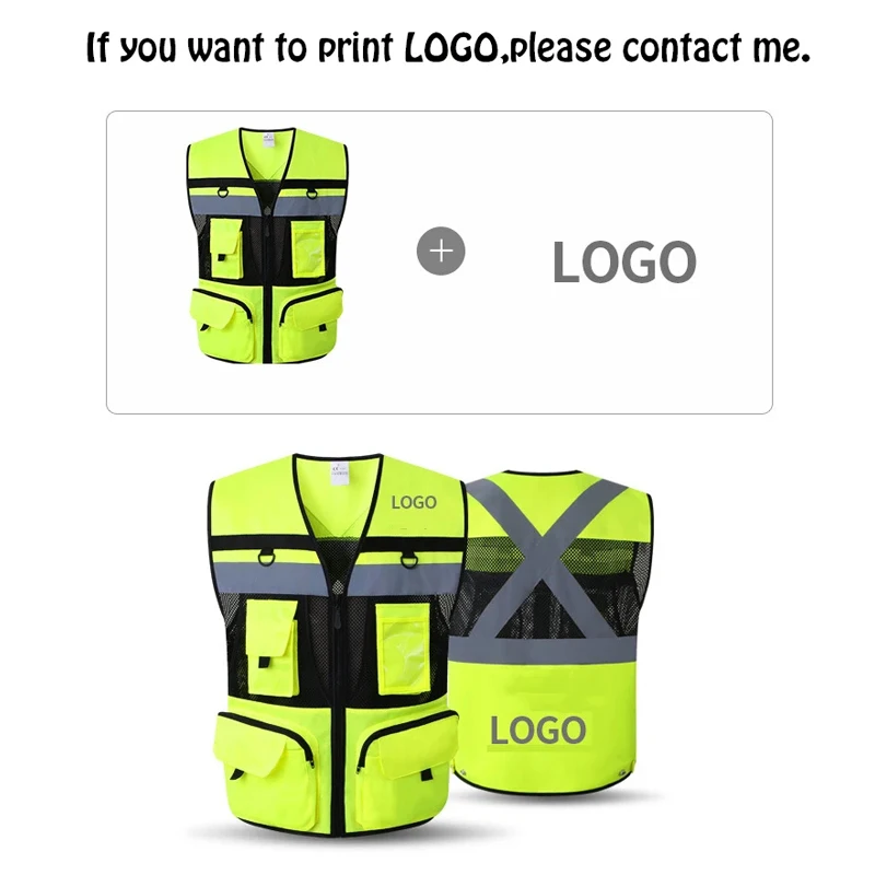 Custom LOGO Safety Vest Reflective With Tool Pockets Breathable Work gilet High Visibility Vest Mesh Reflective Vest Workwear