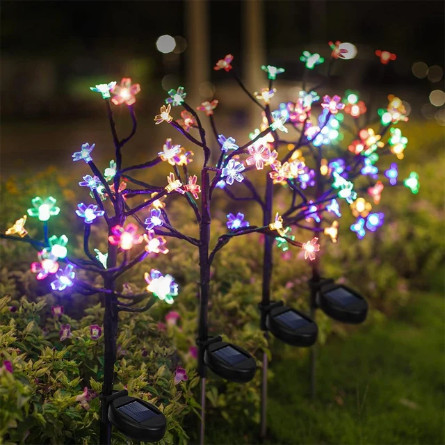 2 teile/satz LED Solar Kirsche Baum Lampe Bunte Kirschblüten Im Freien  Wasserdichte Garten Hof Rasen Dekoration Landschaft Lichter - AliExpress