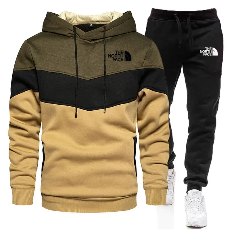 Mens Tracksuit Wear Stripe Hoodies+Sweatpants 2 Piece Set 2024 New Fashion High Quality Autumn Winter Daily Casual Jogging Suit